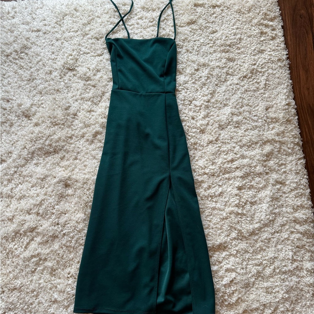 Windsor Green Spaghetti Strap Sheath Midi Dress